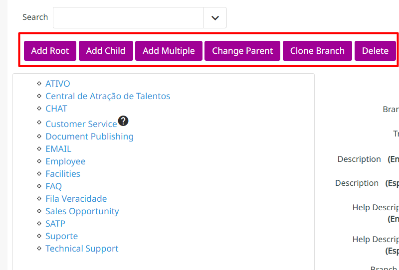 Botões de ação